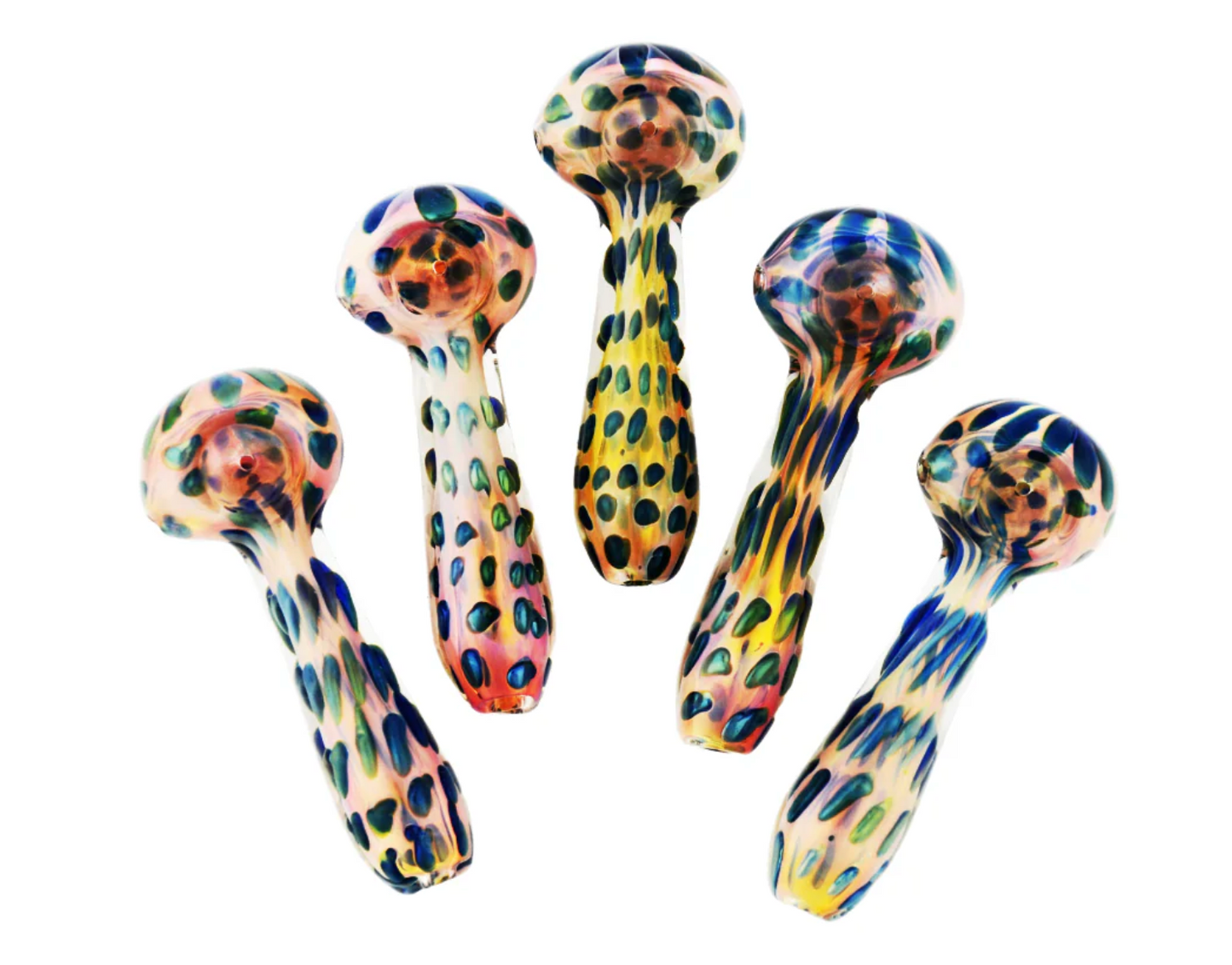 4.5" Hand Pipe Spoon Double Glass Gold Fume Glass with Bubble Trap Art