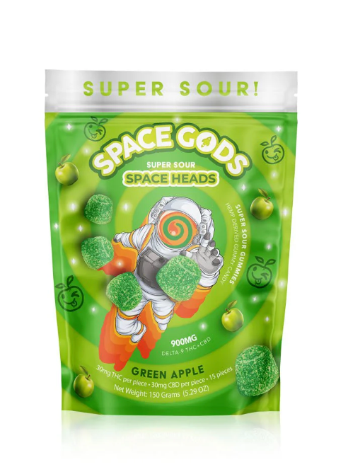 Space Gods 900mg Super Sour Space Heads Gummies - Green Apple