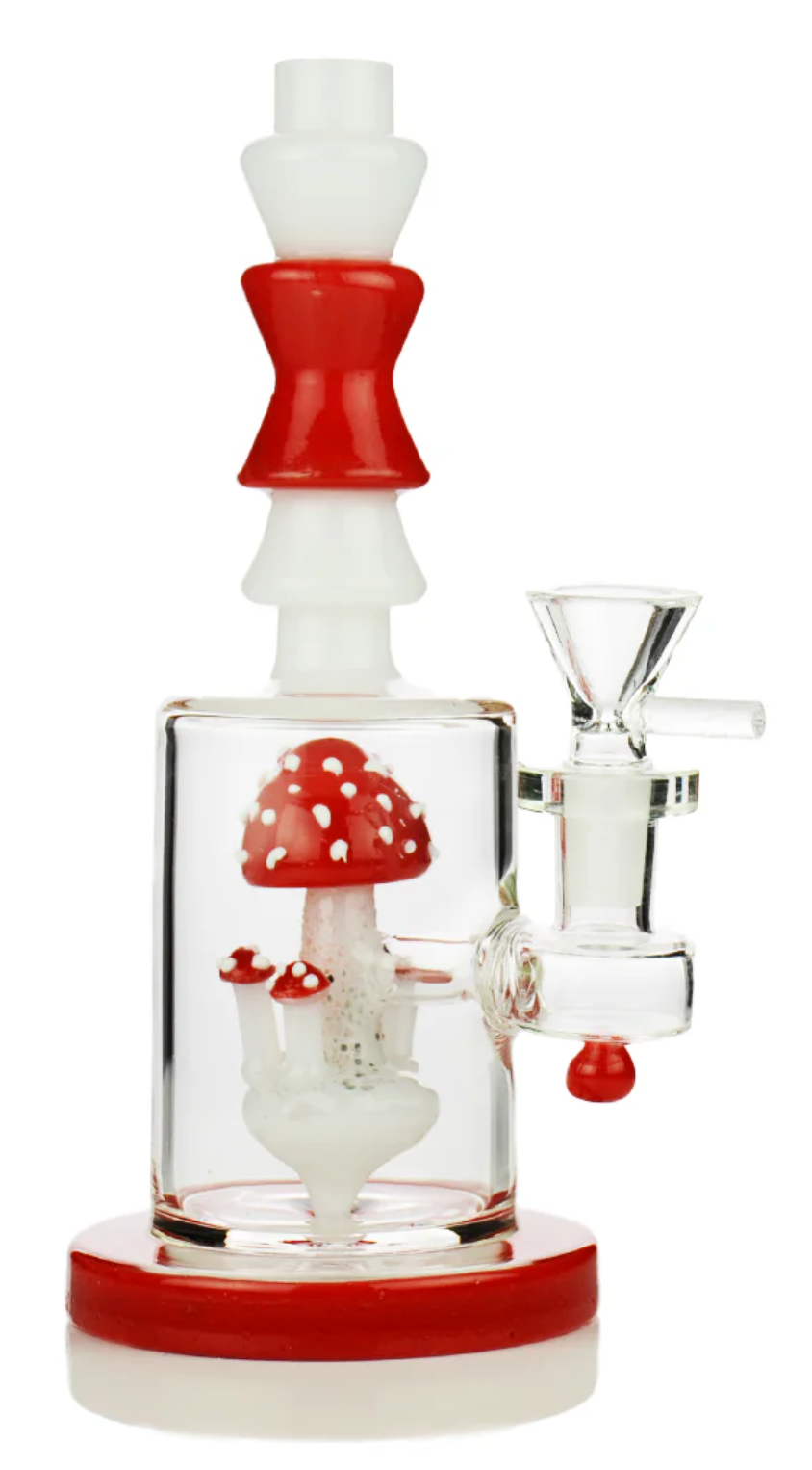 8" Rod Color with Mushroom Shower Bong and 14mm Male Bowl