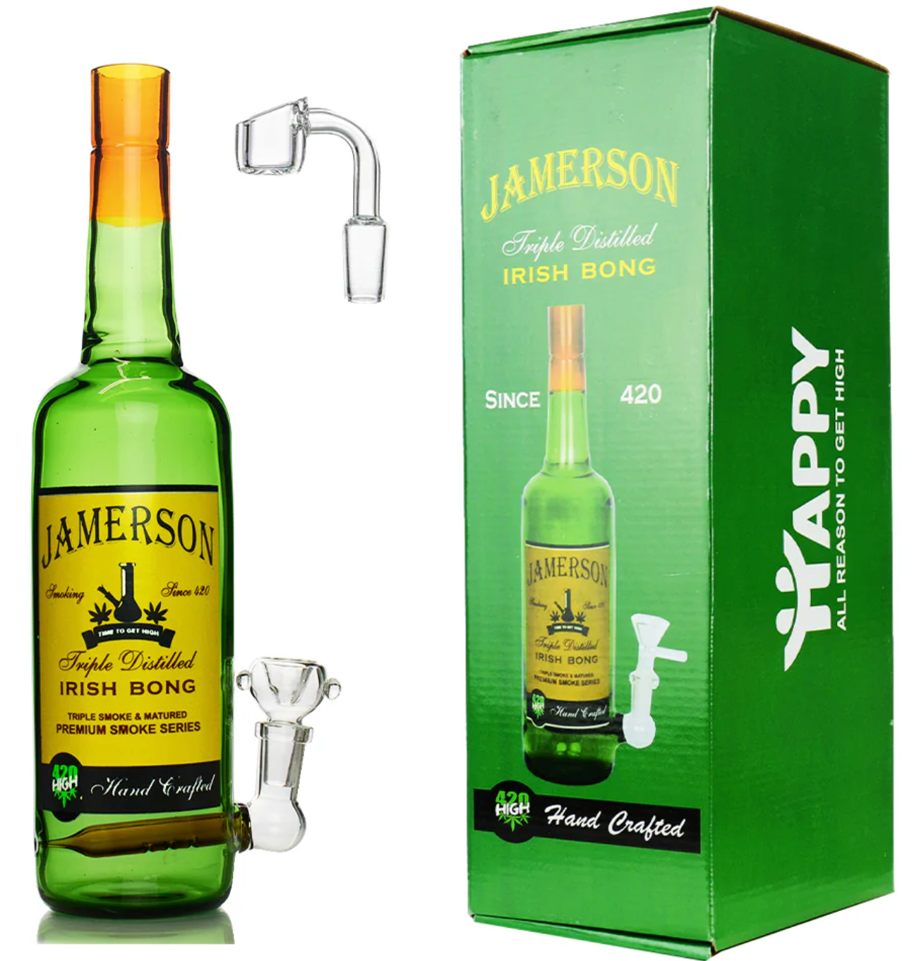 12" Jamerson Liquor Bottle 420 High with 14mm Male Bowl and 14mm Banger